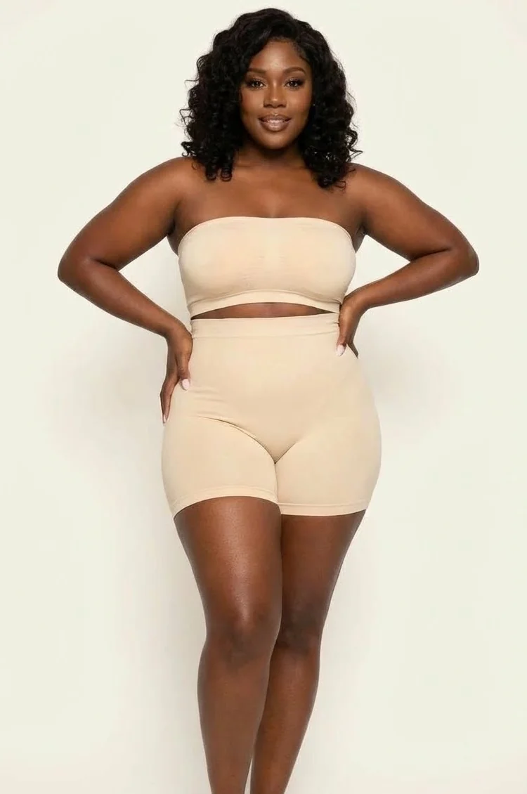 MissFit Kadın Orta Boy Şort Korse Yüksek Bel Ten Rengi - Arka Detay